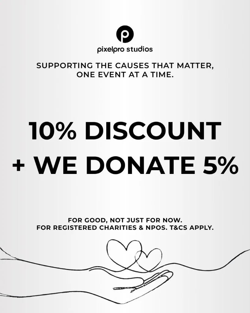 PixelPro Studios charity support: 10% discount plus we donate 5%, for registered charities and NPOs